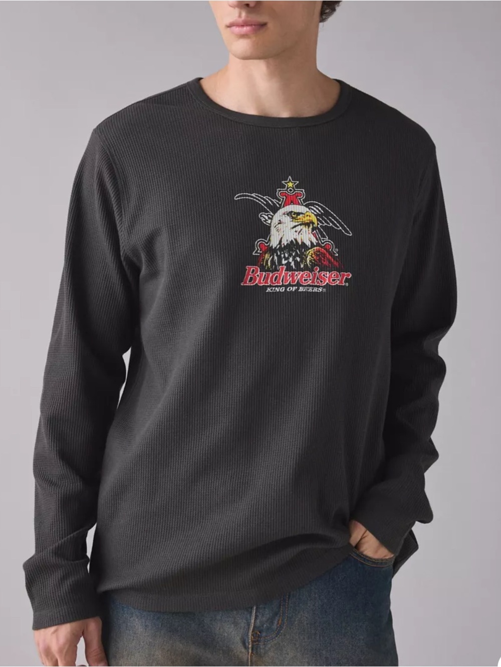 Junk Food Clothing Budweiser Logo Graphic Thermal Long Sleeve Tee